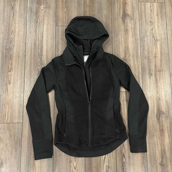 Athleta Cold Front Hybrid Jacket Women's 2XS Black Full Zipper Hoodie Pockets - Picture 2 of 8